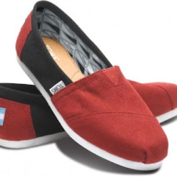 Toms Red and Black Canvas Slip-Ons - Picture 1 of 6